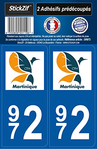 STICKZIF SR972 2 Adhésif Autocollants Région Département 972 Martinique, Set de 2