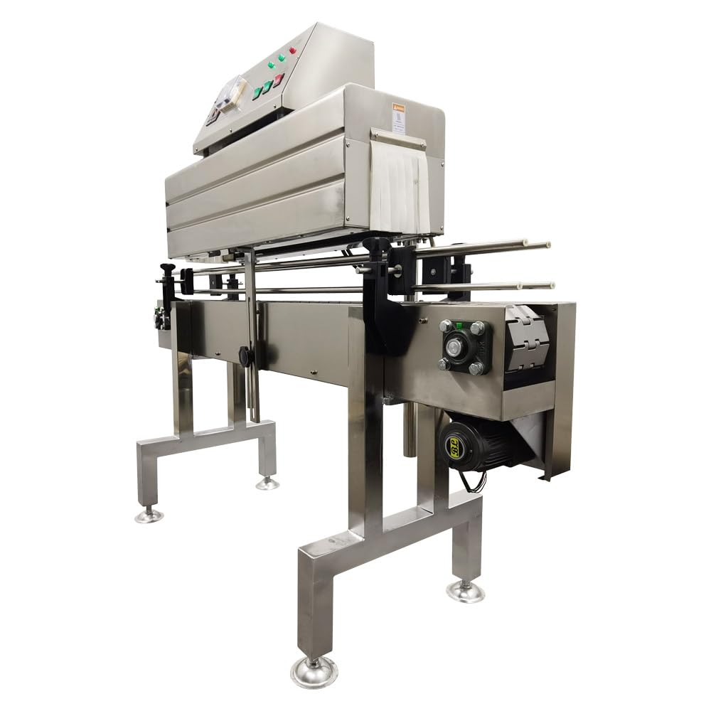 TECHTONGDA Bottle Label Thermal Shrink Machine Full Automatic Stainless Steel Shrink Label Machine Suitable for PVC, PP, POF Shrink Film Three Phase 220V