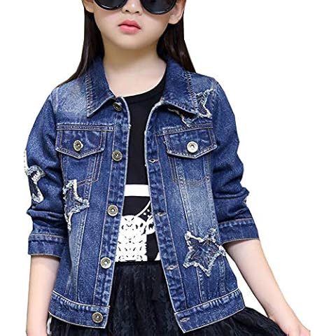 ASHER FASHION Denim Jackets Girl Denim Jackets Classic Basic Button Down Coat Girls’ Outwear (11-12Y 01 Dark Blue) Cover