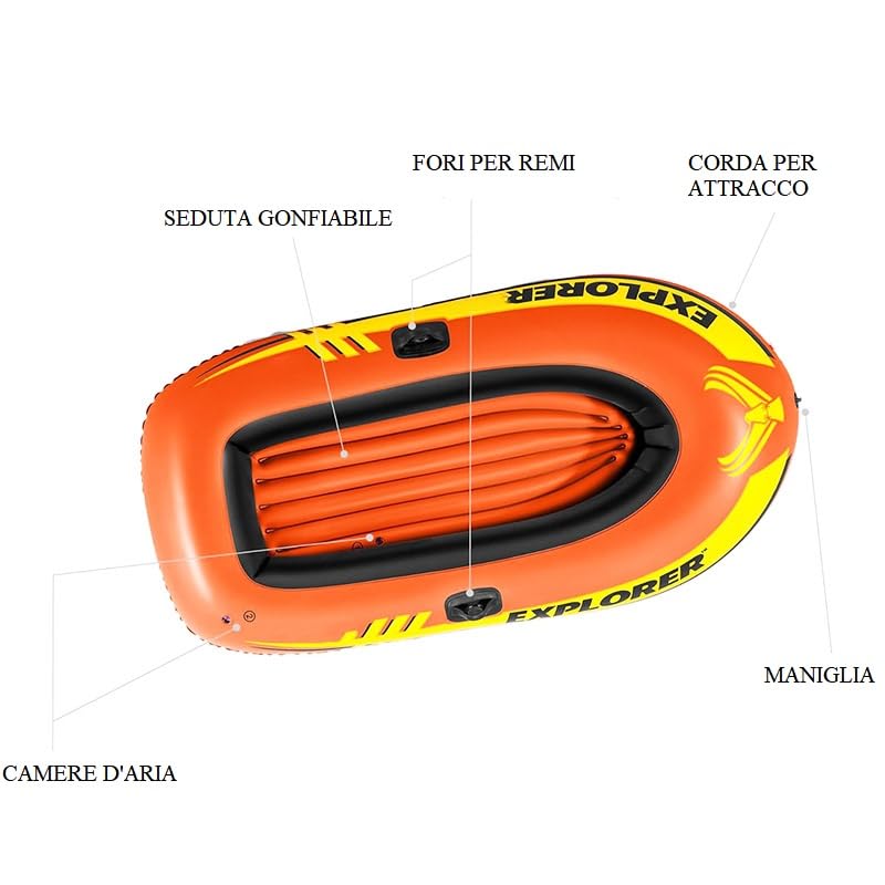 Canotto Gonfiabile Arancione/Nero 196x102 Cm | Portata 120 Kg | Per Piscina E Mare