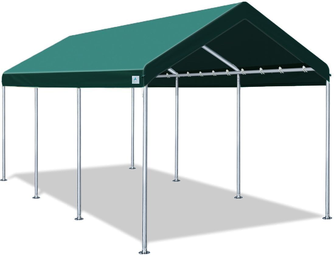 ADVANCE OUTDOOR 10x20 ft Heavy Duty Carport Potable Car Canopy Garage Party Tent Boat Shelter, Adjustable Height from 9.5 ft to 11 ft, Green