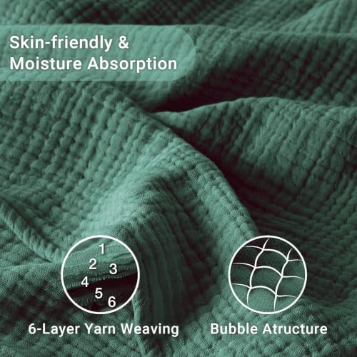 Image of Cotton Muslin Blankets for Adults, 6-Layer Large Throw, 50 x 70, Dark Green
