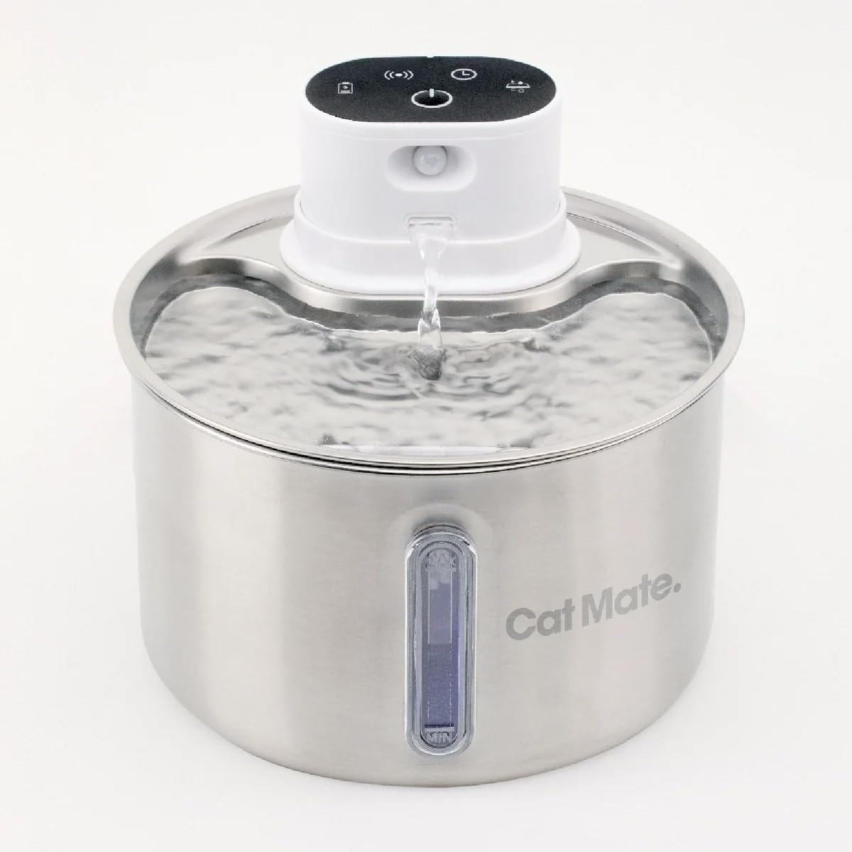 Cat Mate 2-Liter-Edelstahl-Trinkbrunnen für Katzen – Automatischer Wasserspender für Haustiere, gefilterter Trinkbrunnen, batteriebetrieben