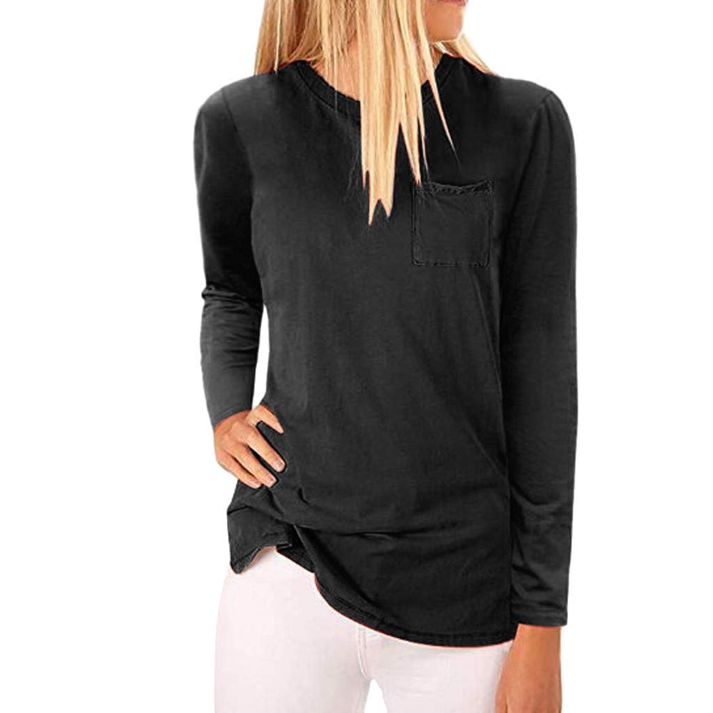 iHAZA Women Tops Autumn Long Sleeve V-Neck Patchwork Pullover T-Shirt Tunic Blouse 80s