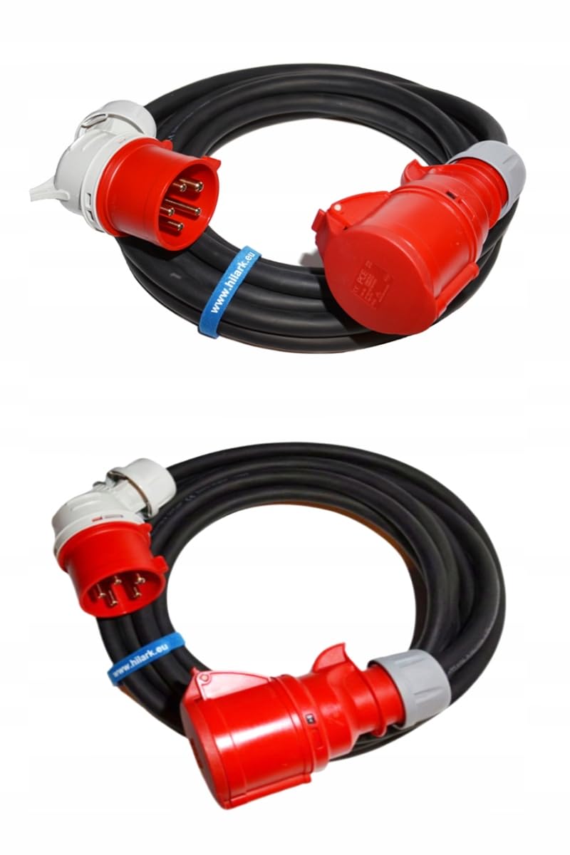 Hilark Cavo di prolunga in cloruro di polivinile H05VV-F 5g2,5 mm (5 x 2,5 mm²) Spina angolata 400V 16A IP44 - Cavo elettrico in PVC per cantiere, industria, uso esterno (10 metri, Nero)
