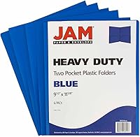 Vista 2 de JAM PAPER Heavy Duty Plastic Two Pocket Extra Tough School Folders - Blue - 6/Pack
