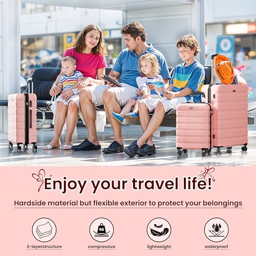 Image of AnyZip Luggage PC ABS Hardside Lightweight Suitcase with 4 Universal Wheels TSA Lock 20 24 28 Inch, Pink, 3 piece set (20 /24 /28), Fashion