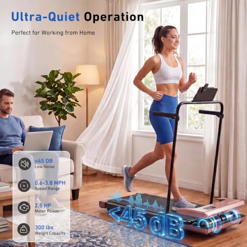 Image of DeerRun Walking Pad Treadmill, 7% Incline Foldable Treadmill with Handlebar | Quiet Under Desk Treadmill with Handlebar, 2.5HP & 3.8MPH, 300 lbs Capacity for Home Office Walking with App