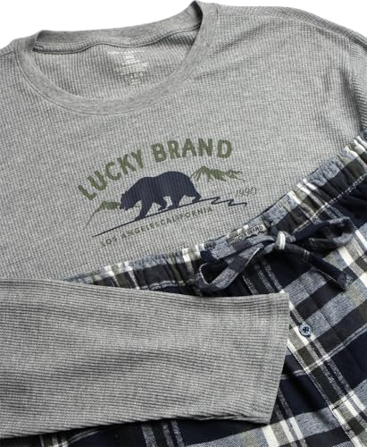 Lucky Brand Men's Pajama Set - 2 Piece Long Sleeve Waffle Knit Top and Flannel Fleece Thermal Pants - Cozy Men's Base Layers3