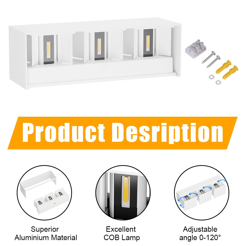 Klighten lampade da parete 30W Esterno/Interno Moderno, lampada da esterno Bianco Caldo 3000K Applique da Parete, IP65 Impermeabile, Angolo del Fascio Regolabile Applique(Bianca)