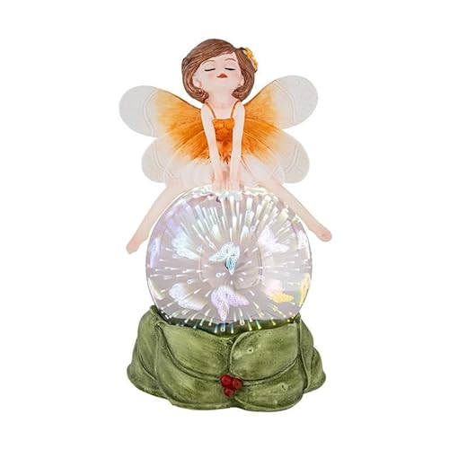 Fata Infantile Seduta su Sfera di Luce in Resina Dipinta a Mano 10x10x20 cm Multicolore arancione