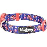 Blueberry Pet 9 Patterns Spring Scent Inspired Rose Print Irish Blue Dog Collar, Medium, Neck 14.5