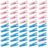 50 Clothes Pins for Baby Shower Game Boy and Girl, 1.4'' Premium Plastic Mini Clothespins, Reusable Mini Clothes Pins for Photo| Baby Shower Game| Gender Reveal Party(Blue&Pink)