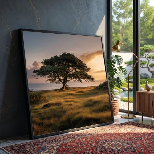 Peinture de paysage au coucher du soleil, toile 65x65 cm de salon