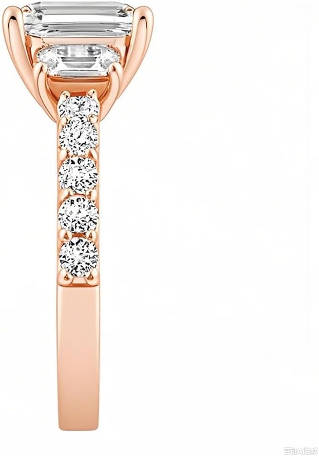 925 Sterling Silver/10K/14K/18K Gold 2.2 Carat(ctw) Emerald-Cut 3 Stone Moissanite Wedding Engagement Ring,Promise Anniversary Bridal Ring for Women,Size 4-12