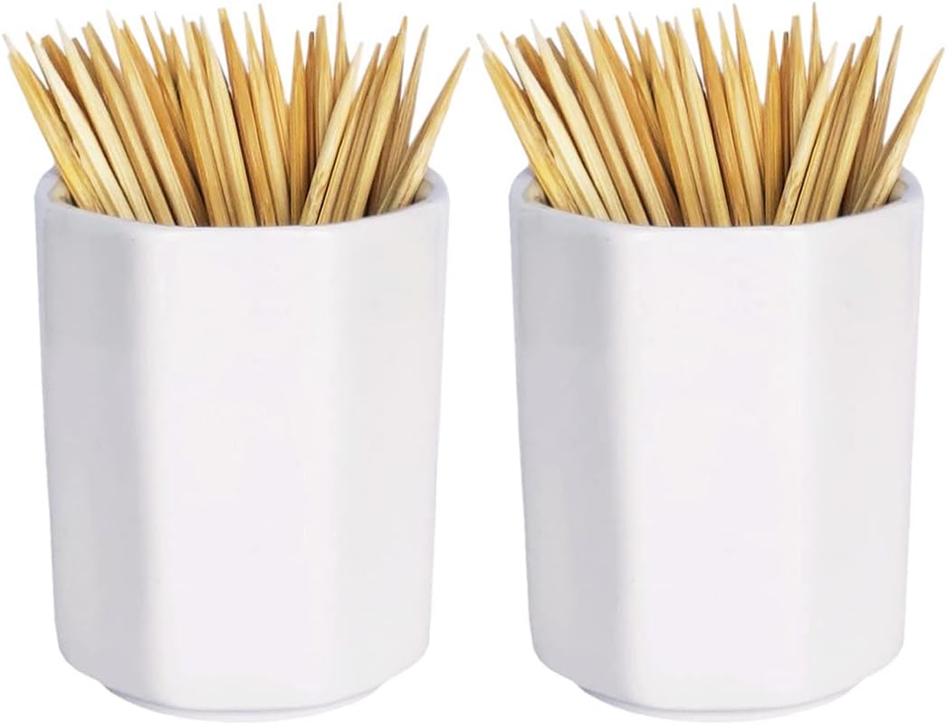 Sizikato 2pcs Simple Pure White Square Ceramic Toothpick Holder.