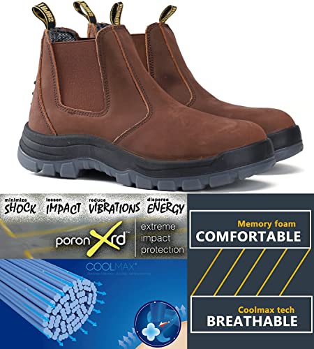 DIIG Work Boots for Men, Soft Toe Waterproof Working Boots, Slip Resistant Anti-Static Slip-on Safety Working Shoes 8 9 10 11 12 13 (CRZ/802EE, 10)4