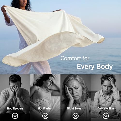 Image of Bedsure Off White Cooling Blanket Full Size for Hot Sleepers - Summer Blanket Full Size Cold Bed Cool Arc-Chill Thin Ice Cooled Bedding with Rayon Derived from Bamboo Night Sweats Hot Flashes, 80x90
