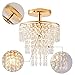 Modern Mini Crystal Chandelier, 3-Tier Raindrops Design Small Chandelier Light Fixture, Flush Mount Ceiling Light Fixture for Bedroom, Hallway, Living Room - E26 Base, Chandelier for Bedroom (Gold)