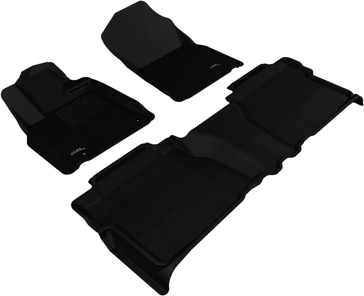 3D MAXpider L1TY14701509 All-Weather Floor Mats for Toyota Tundra 2007-2011 Double Cab Custom Fit Car Floor Liners, Kagu Series (1st & 2nd Row, Black)
