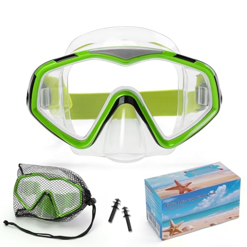 Diving Mask, Adults Swimming Goggles with Nose Cover, Anti-Leak Silicone Adult Snorkel Mask, Wide View Swim Goggles with Fabric Strap and Ultra Clear PC Lens