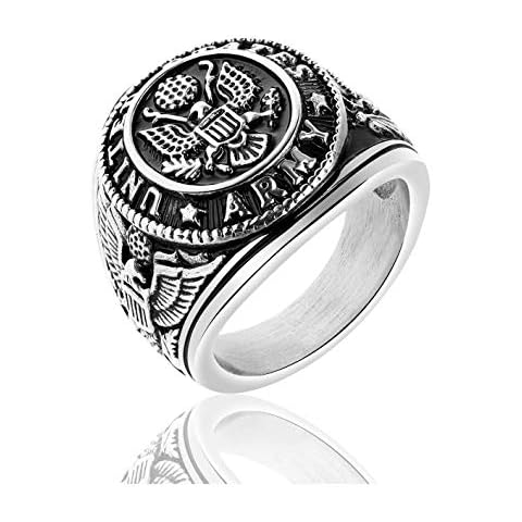 PikaLF US Military Army Ring for Men, Eagle Medal Rings, Vintage Hawk Eagle Ring, USA Flying American Bald Eagle Ring, Vintage Jewelry Gift for Veterans Men mens (Silver, 12) Cover