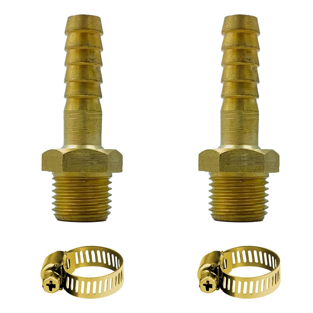Brass 1/4" BSP x 8 mm Mail-Thread Hose Nozzle for Pipe Fitting with Clamps | 1/4� BSP x 5/16� | (Pack of 2)