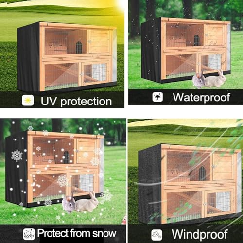 Rabbit Hutch Outdoor Waterproof Dust Cover for Winter, Double Decker Bunny Hutch Protection with Visible Window & Vent Holes, 210D Oxford Dust-Proof Cover for Poultry Cage (Grey) by MerwDeeyt - Image 6
