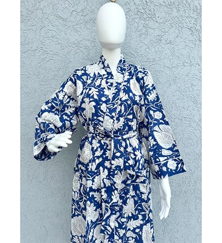 Image of Hand block print Cotton Kimono bikini cover up,Indian Hand block print Cotton Bath Robe,Swim Wear,Nighrwere Dressing Gown