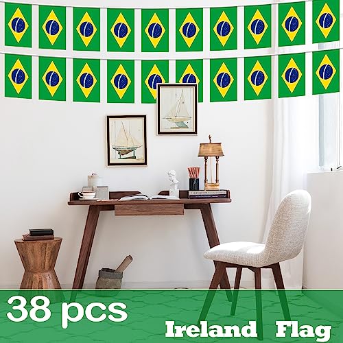 Image of Brazil String Flag Pennant Banner - 38 Flags, 42 Feet Small Mini Brazilian Flags Bunting Banner for Country Decoration, School, Party, Sports Events