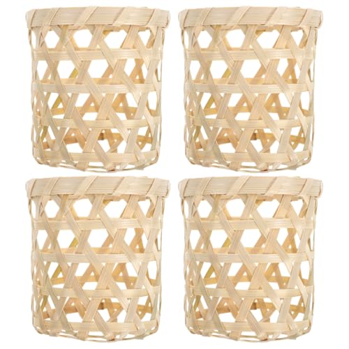 4pcs Bamboo Woven Candle Holders – Handmade Tea Light &