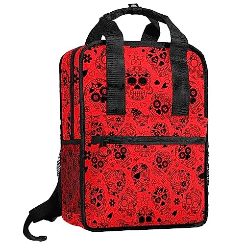 Sac à dos garçon tête de mort rouge 35cm avec bretelles réglables confortables
