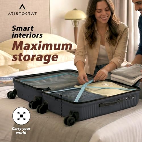 Image of Aristocrat Crystal Check-in Trolley Bag 66cm | Medium Hard Luggage | 8-Wheel Suitcase for Travel | Combination Lock with Anti-Theft Zipper | Polypropylene | 3 Years International Warranty (Grey)