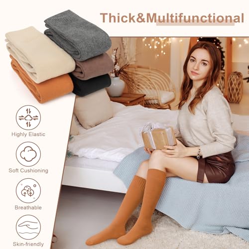 YSense Warm Knee High Socks for Women 5 Pairs, Thermal Womens Cotton Long Casual Thick Winter Gifts Socks for Hiking Skiing4