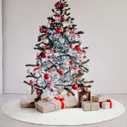 Kinlop 72 Inch Faux Fur Christmas Tree Skirt White Stripe Textured Pattern Large Tree Skirt Vintage Merry Christmas Party Favors Rustic Holiday Decor Merry Xmas Party Gifts by Kinlop - Image 7