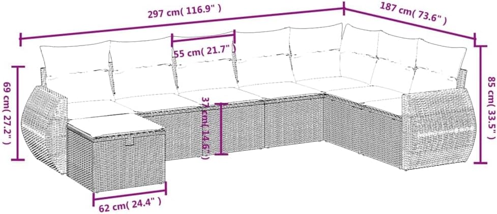 8 Piece Patio Sofa Set with Cushions Gray Poly Rattan Patio Table and Chairs Set Garden Seating Ensemble for Backyard Deck
