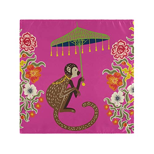 AUUXVA 20 x20  Cloth Napkin Vintage Monkey Chinoiserie Polyester Satin Dinner Table Napkins for Family Dinner Holiday Wedding Party and Banquet,Set of 6