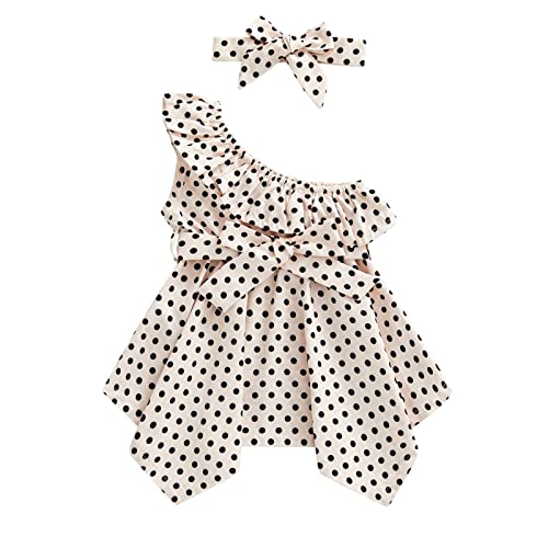 One opening 1-5T Toddler Baby Girl Dresses Summer Clothes Polka Dots Off-Shoulder Irregular Skirt Casual Dress Play Wear Dress Party Dress(Beige,2-3T)