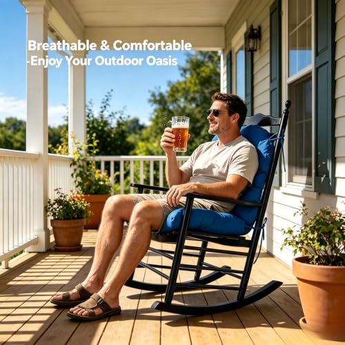 QILLOWAY Tufted Outdoor Chair Cushion Set of 2, Waterproof 43x20x4 Inch Non Slip Replacement Pad for Wicker Lounge Patio Furniture, Marine Blue by QILLOWAY - Used condition - Image 4