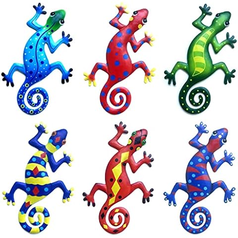 Linkstyle 8.7 Inch Metall Gecko Wanddeko, 6 Stück Groß Outdoor Lizard Hängen Wandkunst Dekoration Garten Ornamente für Hinterhof Veranda Home Wohnzimmer Büro Patio Rasen Zaun Wandskulpturen Cover