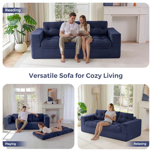 Image of MAXYOYO 79 inch Loveseat Sofa Couch for Small Spaces, Upholstered Boneless Cloud Couch for Apartment Bedroom, 2-Seater Love Seat Floor Modern Sofa with Pillows, No Assembly Required, Navy