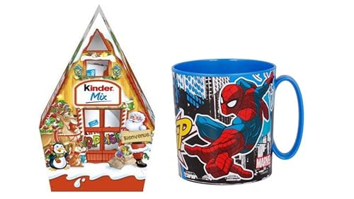 Noël Spiderman Pack Kinder Chocolat Maison Mix Set et Micro Tasse en Plastique Cover