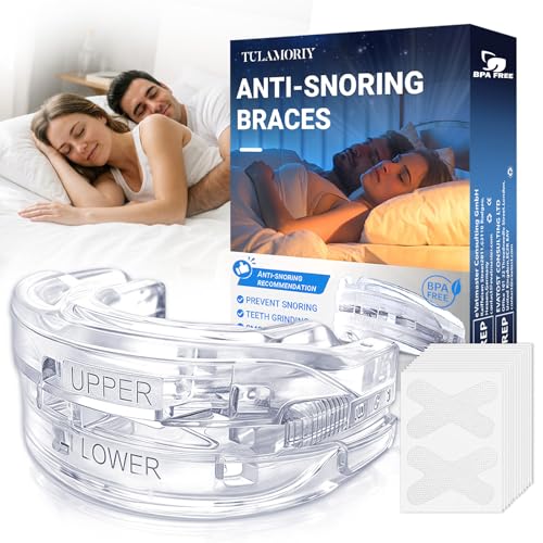 Férula Antironquidos, Dispositivo Antironquidos, Protector Bucal para Ronquidos, Tiras Nasales Combo, una férula ajustable incluye cinco parches nasales, Mejorar La Calidad Del Sueño