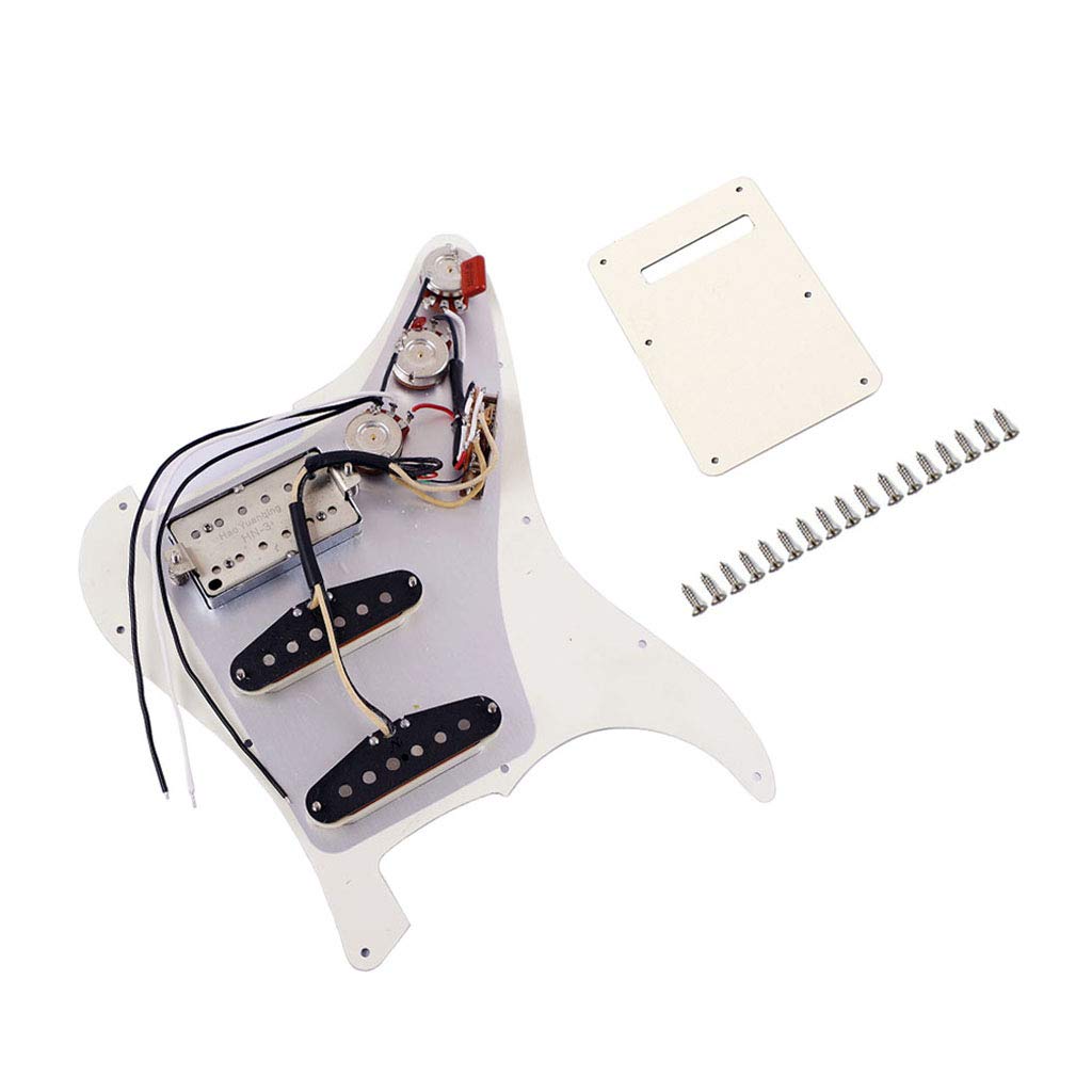 Alnicov Pickguard precableado con carga de guitarra SSH Alnico Pastillas Humbucker de doble riel con cubierta trasera para reemplazo de guitarra eléctrica Strat ST, color blanco