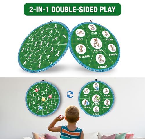 Image of Cricket Dart Game, Double Sided, 18 inches, 06 Sticky Balls, Birthday Gifts Boys and Girls, Gift for Cricket Lover, Indoor /Sport Outdoor Fun Party Play Game, Portable Design, for Ages 3-100+