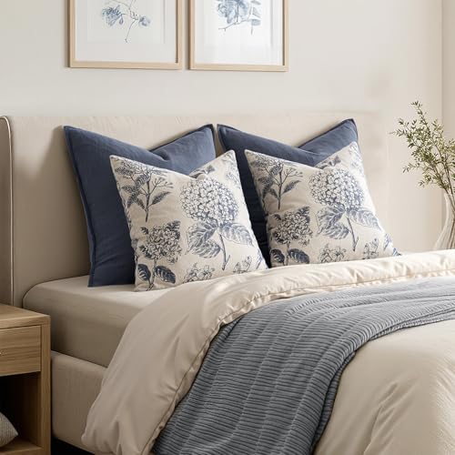 SWANCOCO Set of 2 Decorative Floral Pillow Covers 18x18 Inch Light Blue - image 6
