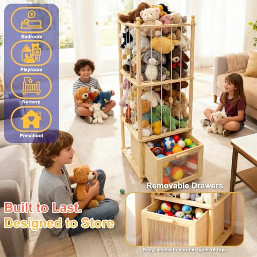 Solid Wood Stuffed Animal Organizer with Clear Drawer - Save Now - Image 4