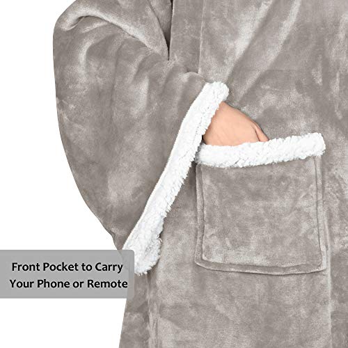 Image of Catalonia Sherpa Wearable Blanket with Sleeves & Foot Pockets for Adult Women Men, Comfy Snuggle Wrap Sleeved Throw Blanket Robe, Gift Idea, Camel