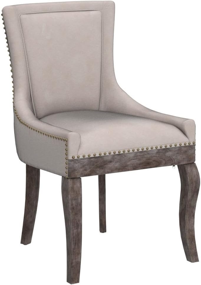 Aoowow Fabric Upholstered Side Chairs Set of 2, Solid Wood Kitchen Dining Room Chairs with Nailheads Legs (Fabric Beige)