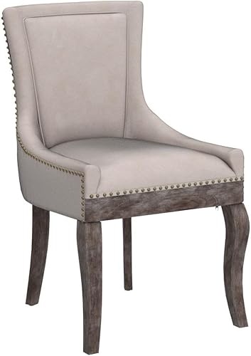 Miniatura 6 de Aoowow Juego de 2 sillas laterales tapizadas de tela, sillas de madera maciza para cocina, comedor con patas de clavos (tela beige) Tela Beige,Beige